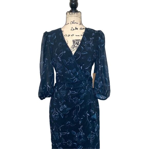 Halogen Womens Mini Dress Chiffon Faux Wrap Tie Half Sleeve Size Small NWT - Picture 3 of 9